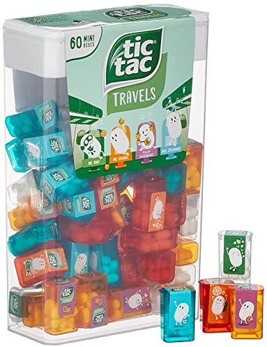 Tic Tac Travels Caramelos de menta y grageas de frutas en paquetes pequeños de 60 uds