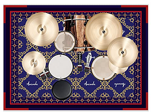 Aucuda Blue Drum Rug 4x6ft Drum Mat Outdoor, Tightly Woven Fabric Cool Drum Set Carpet with Non-Slip Grip Bottom, Electric Drum Accessories for Studio, Apartment, Soundproof, Guitar, No Crease.