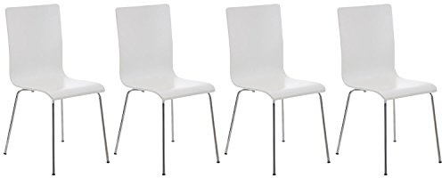 CLP Juego de 4 Sillas de Espera Pepe I Sillas para Visitas con Asiento de Madera Ergonómico I Sillas de Conferencia con Soporte Metálico Estable, Color:Blanco