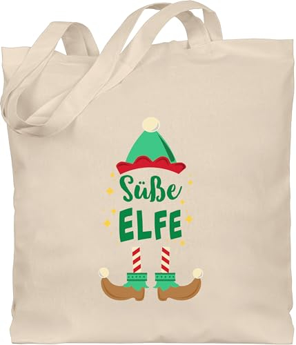 Baumwolltasche - Frauen Geschenk Damen - Weihnachten Süße Elfe - bunt - Unisize - Naturweiß - weihnachtsstoffbeutel typisch frau weihnachtself stoffbeutel weihnachtsmotiv tragetasche christmas