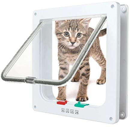 Perfectlife Katzentür 4-Wege Verschließbare Katze Und Hund Haustier Tür Wasserdichtes ABS-Kunststoff Einzigartige Klapptür Cat Türklappe (M)