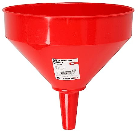 OROK - Entonnoir Plastique, Entonnoir Rond - Diamètre: 25 cm - Longueur: 25 cm - Entonnoir Plastique 10 Pouces - Hauteur: 250 mm - Couleur: Rouge - Outil Indispensable pour transvaser Les liquides