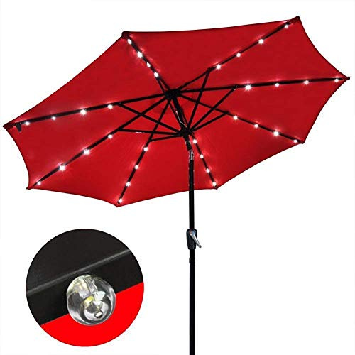 Sywlwxkq Parasols Solar Light Umbrella Market Patio Outdoor LED Umbrellas Self Charging LED Garden Umbrella 3 M (Color : Red)