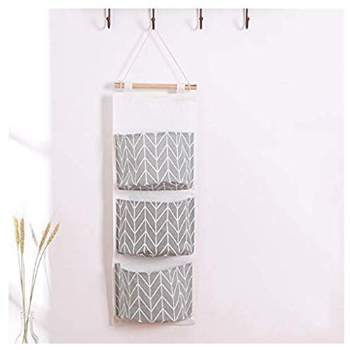 FuninCrea Sac de Rangement Suspendu avec des Poches, sac de Rangement Mural Pratique de Multicouche, sacs de Rangement en Coton et Lin Imperméable, sacs de Rangement Mural (Gris)