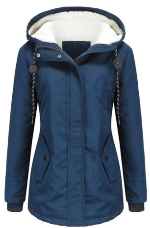 YYNUDA Womens Winter Coats Waterproof Fleece Lined Parka Coat Winter Outdoor Hooded Jacket Blue M