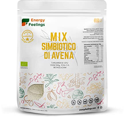 Energy Feelings Mix Fibra Prebiotico + Probiotico 1Kg, con Farina d'Avena Bio, Inulina di Agave, Saccharomyces Boulardii e Aroma di Vaniglia. Vegano, Senza Glutine, Senza Avenina