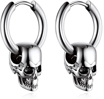 Bandmax Totenkopf Ohrringe Herren Edelstahl Schädel Creolen Männer Schmuck | Ohrringe Geschenk für Halloween Karnevals, Schädel Design, Rock Punk Damen Herren Ohrschmuck
