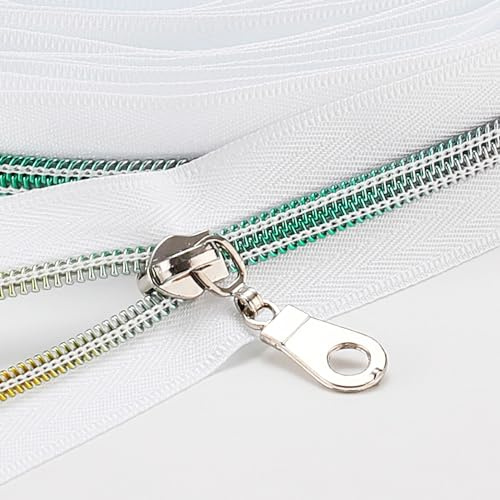 Sawoake 9m Bulk Zipper, (#5) Reißverschlüsse zum Nähen, White Nylon Coil Zipper mit Colorful zähnen, Ersatz Nähreißverschluss mit 10PCS Reißverschluss Sliders(#5 White Colorful)