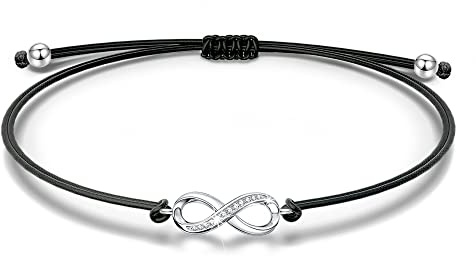 NINAWSIH Armband Unendlichkeitszeichen Infinity Damen Muttertagsgeschenk für Mama Echt Silber Lederarmband Glücksbringer Geschenk zum Geburtstag Weihnachten für Frau Freundin Tochter Schwester Oma