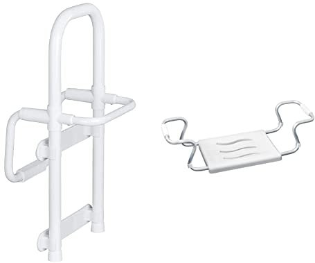 WENKO Secura Badewannensitz & Einstiegshilfe, Weiß, Aluminium, Kunststoff, 150 kg Tragkraft, 55-65 x 18 x 26 cm