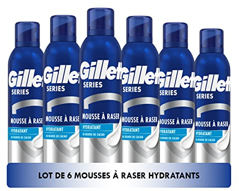 Gillette Series Mousse À Raser Hydratante au Beurre de Cacao, Qui Permet Une Protection Complète Contre Les Irritations, Les Coupures Les Rougeurs Et Les Tiraillements, 6x250ml