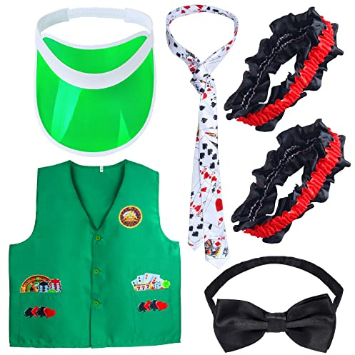 Yewong Casino Dealer Weste Set Dealer Visiere Hut Fliege Spielkarte Krawatte Armband für Las Vegas Geburtstag Spiel Nacht Party Gastgeschenke Zubehör