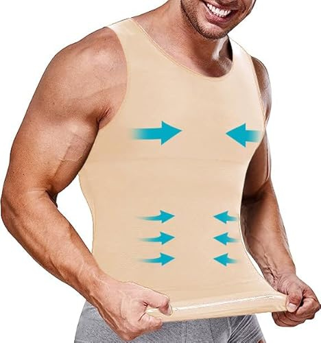 Junlan Compressione Shapewear Canotta Contenitiva Snellente Intimo Modellante Dimagrante Fascia Pancia Sportivo Fitness Canottiera Maglia Contenitiva Uomo (Small, Beige)