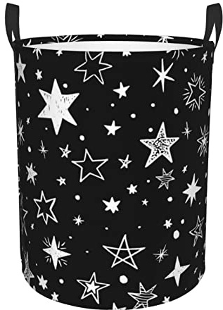 Cesto de ropa sucia con patrón de estrellas blancas y negras con asa Cesto de ropa sucia duradero plegable Contenedor de almacenamiento Bolsa organizadora de ropa sucia para dormitorio Cuarto de bañ