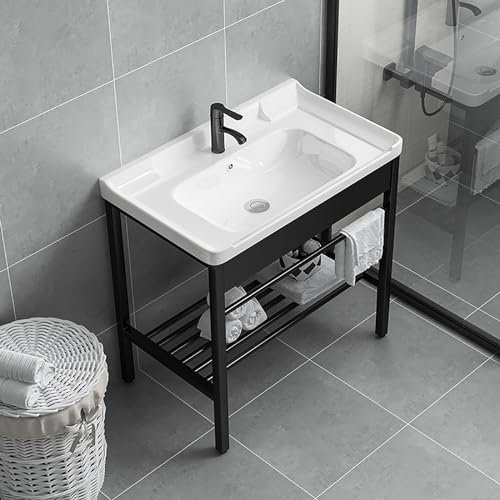 Freistehendes Waschbecken Porzellan,Freistehende Edelstahl Waschbecken Mit Wasserhahn,Waschwanne Keramik,Spülbecken Küchenspüle,Outdoor Küche Sink Mit Lagerregalen,Spüle Für Camping,Garten,Garage ( Si