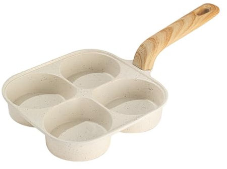 Padella antiaderente per uova, padella per pancake per uova con funzioni multiple in granito, padella per uova antiaderente con manico in legno da 4 tazze, padella per uova a conduzione di calore con