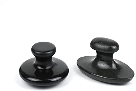 Windfulogo 2 Pcs Long Mushroom Shaped Massage Stones Natural Bian Stone Hot Rock for Spa Massage Black