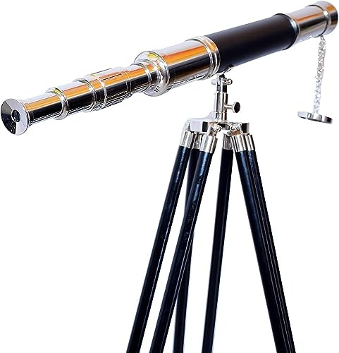 Nautical Antique Brass Nickle Chrome Finish Telescope Leather Gifts Sail Boat with Wooden Standing Tripod Telescope