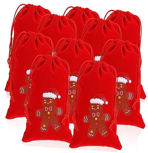 HAPINARY Juego de 10 Bolsas Navideñas de Terciopelo con Cordón para Guardar Juguetes Calcetines Navideños Personalizados Bolsas Festivas para de Fiesta