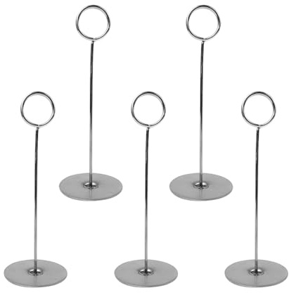 Sarini Soportes para números de Mesa para Boda, 20cm, portatarjetas, Clips para Fotos, Fiestas, restaurantes, cafeterías, Banquetes, Acero Inoxidable, 5 uds.