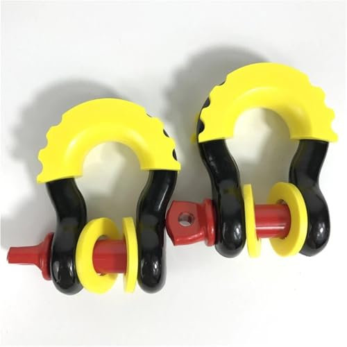 Abschleppseil Rostfreier 5/8 Zoll D-Ring-Schäkel mit Isolatoren und Unterlegscheiben, 19,5 Tonnen (42990 Pfund), maximale Bruchfestigkeit, 4x4-Abschlepphaken Synthetisches Windenseil-Kit(2pcs-black ye