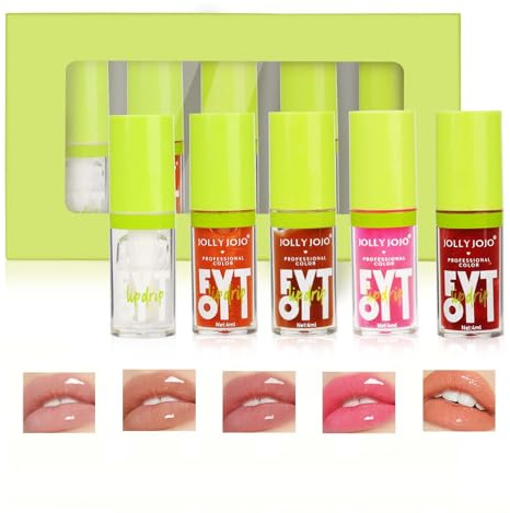 Glitzer Lipgloss Set, 5pcs Color Changing Moisturizing Lippenöl, Lasting Plumper Lip Glow Oil,Hochglanz Lip Lipstick, Reduziert Feine Linien Lip Gloss Tint