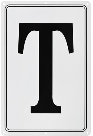 M METERXITY Aluminum Letter Sign T 11.8 Inch, Black Text On White | Rust Free Waterproof Reflective Plate, for Garden, Door, Mailbox, Parking Lot, House Address Marker