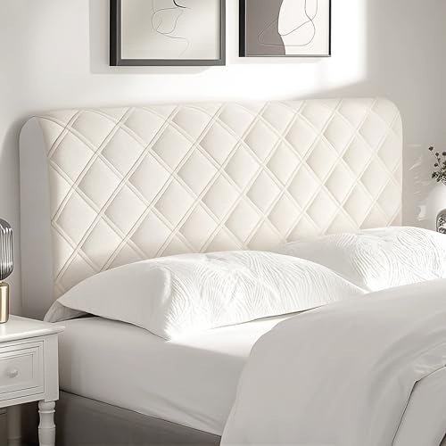 Yesaler Bettkopfteil Bezug Bettkopfteil Hussen Dehnbare Kopfteilbezug Weicher Verdicken Bett Kopfteil Bezug für Schlafzimmer Kopfteil Cremefarben 210cm