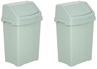 AaH1 Set of 2 Swing Bins – Under Kitchen Cabinet Dust Bin, Food Grade Plastic Swing Top Waste Rubbish & Compost Bin (8 Litre) – Silver Sage, Made in UK