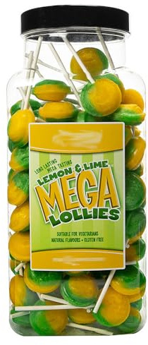 Dobbsonns Mega Lollies – Classic & Novelty Flavours in a Jar-Discover Our Extensive Range of Bulk Lollipops (Lemon & Lime Mega Lollies Jar)