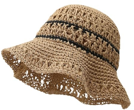 YAMEE Chapeau de Plage Femme Élégant,Chapeau de Soleil Paille Pliable,Respirant pour Jardin,Voyage