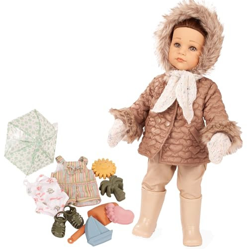 Götz 2559012 Hannah Every Season - 50 cm große Stehpuppe mit braunen Haare und braune Augen in 18-teiligen Set
