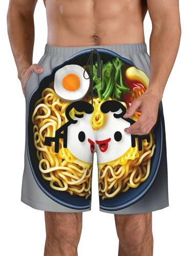Yyoretp Pantalones cortos de playa hawaianos con estampado de hueveras, fideos y ramen, pantalones cortos de secado rápido con bolsillos, blanco, XL