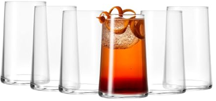 Chabrias Ltd Premium Highball Glasses Set of 6 – 420ml Tall Drinking Glasses for Cocktails, Water, Soft Drinks & Juice – Crystal Clear Barware, Dishwasher Safe with Heavy Base