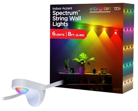 Enbrighten Spectrum Remote Controlled Indoor Accent Wall String Lights, Color Changing LED USB Sconces, 8ft with 6 Lights, RGBWIC, White 84313