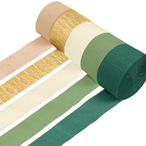 5 Rollos Serpentinas de Papel Crepé, Decoración Verde para Fiestas, Adornos Navideños, Serpentinas para Colgar Decoraciones, para Decoraciones de Cumpleaños, Decoraciones de Fiesta (4.5 * 25M Rollo)