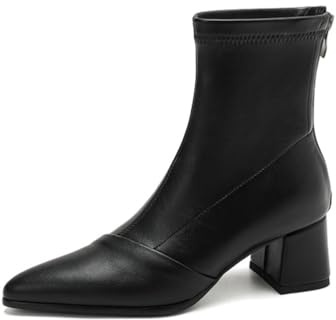 Generico Stivaletti Donna Eleganti in Pelle Punta Stretta Tacco Medio Blocco Zip Posteriore Soletta Imbottita Confortevoli Antiscivolo Resistenti Giorno Casual Ufficio Scarpe,Nero,38.5 EU