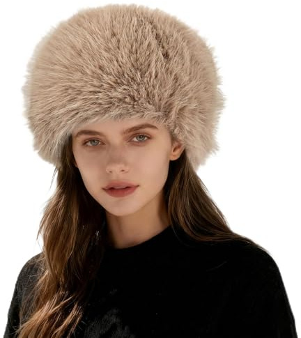 LEHEEYWT Fur Hats for Women, Fluffy Faux Fur Hat, Thermal Cossack Russian Hat Plush Bucket Winter Hats for Women Girl Daily Outdoor