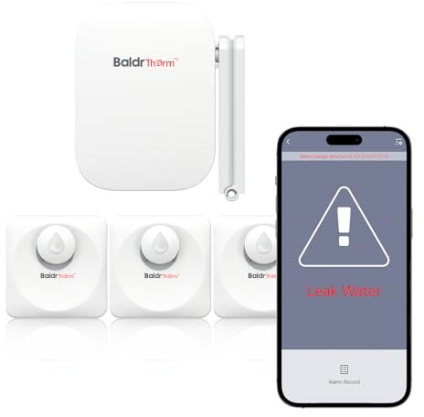 Baldr Smart Water Leak Detector Wireless Wi-Fi Water Sensor for Home with Real-time Email/APP Alerts, 100dB Local Alarm, Suitable for Kitchen, Basement, 3 Sensors