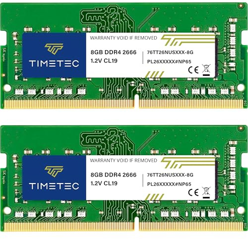 Timetec Premium 16GB Kit(2x8 GB) DDR4 2666 MHz (PC4-2666V) PC4-21300 SODIMM – Sin ECC, sin búfer, 260 Pines, 1,2V CL19, Memoria para portátiles, notebooks, Mini PC y Ordenadores Todo en uno.
