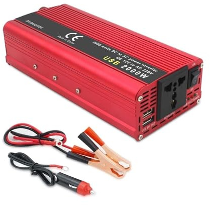 Transformateur Onduleur Universel 50 Hz/60 Hz pour Voiture 1500 W/2000 W/2600 W 12 V CC vers 220 V CA Adaptateur Batterie(12V,2000W Red,Universal 50Hz)