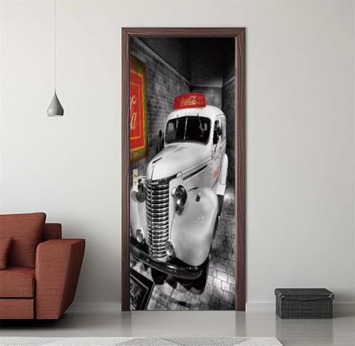 Türtapete Selbstklebend Türaufkleber Auto Retro Türfolie 86x200 cm 3D Fototapete Türposter PVC Wasserfest Türbilder Wandtattoo für Schlafzimmer Bad Wohnzimmer Tür Dekoration Poster Tapete -DS2568