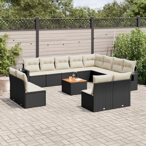 Frdhee Ecksofa Klein Eckbankgruppe,13-TLG. Garten-Sofagarnitur mit Kissen Schwarz Poly Rattan,Außencouch für Balkon,Terrasse,Poolbereich
