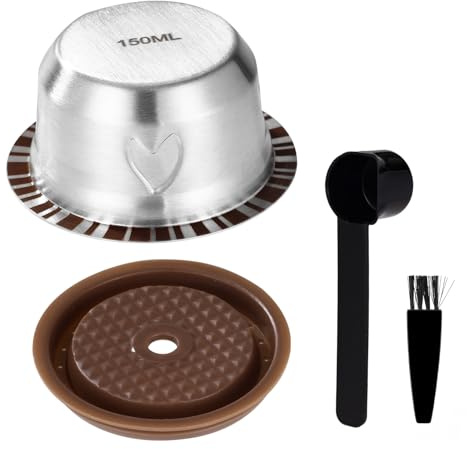 Reusable Coffee Capsule Set for Nespresso Vertuo, Stainless Steel 150ml/5.07oz Refillable Coffee Capsule Accessories with Lid Spoon & Brush Compatible with Delonghi ENV135 & ENV150