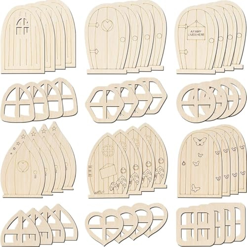 Totority Puertas y Ventanas de Madera para Casas en Miniatura, Set de 48 Piezas para Pintar y Decorar, Adecuado para Actividades Creativas Infantiles Adultos en Jardín
