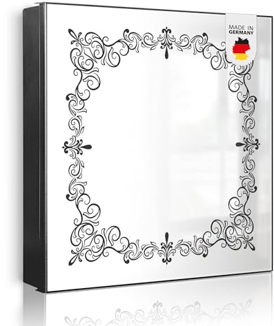 banjado Großer Schlüsselkasten Metall - Schlüsselbox 30x30cm mit 32 Haken - Schlüsselkasten modern für Schlüsselaufbewahrung mit beschreibbarer, magnetischer Tür - Motiv Barockrahmen