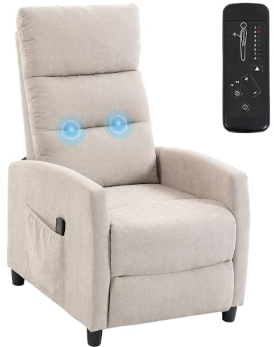 HOMCOM Poltrona Massaggiante Reclinabile Manuale 160°, Crema | 2 Punti di Massaggio e Poggiapiedi, Poltrona Relax Imbottita in Ciniglia, con Telecomando, Tasche Laterali, per Casa Ufficio