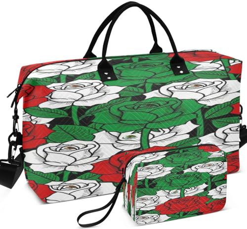 Borsone da palestra da viaggio con stampa all-over con piccola tasca grande capacità per sport e palestra, Bandiera del Messico Rosa messicana, one size, Retro