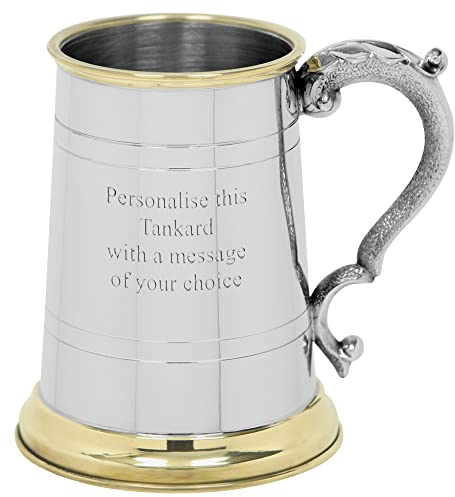 English Pewter Company 1 Pint Pewter Tankard with Brass Detail. Personalised with Free Engraving [EP049]