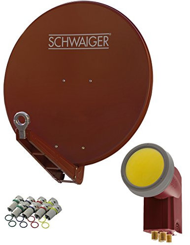 SCHWAIGER 4647 Sat Sistema satélite Set Antena parabólica Quad LNB Digital 8X F-Plug 7mm Sat Antena Aluminio Set Completo Antracita 75 x 80 cm